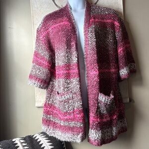 Torrid Pink and Gray Open-Front Cardigan